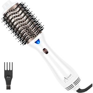 Aima Beauty Blow Dryer Brush - Ionic Ceramic Hot Air Brush for Frizz-Free Straightening & Voluminous Blowout, 2.3/ 60mm Oval Barrel with Nylon Bristles, 360 Surrounded Vent, 3 Heat Settings, White