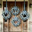 4 Pcs Small Blue Daisy Flower Hanging Wreaths for Cabinets with White Floral Eucalyptus Leaves Lavender Artificial Grains Mini Candle Rings Wreath for Home Front Door Farmhouse Coastal Blue Porch