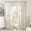 Lajode Floral Sheer Curtains for Living Room Window, Country Patterned Light Filtering Airy Farmhouse Semi Sheer Faux Linen Curtains for Bedroom 84 Inch Length 2 Panels Each 52 Inch Wide, Champagne