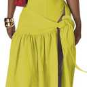 Womens Summer 2 Piece Maxi Skirt Sets Sexy Halter V Neck Backless Thong Bodysuits Wrap Beach Cover Ups Vacation Outfits (XX-Large, Yellow)