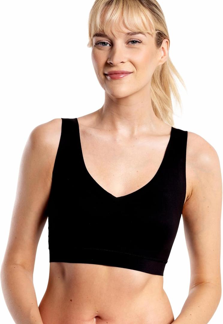 Floatley Cozy Bra Comfort Wirefree Full Coverage Seamless Bra with Embedded Pad for Women (Large, Black)