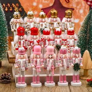 RoundFunny 15 Pcs Christmas Nutcracker Ornaments Wooden Hanging Nutcracker Decorations Christmas Soldiers Figures Decorations