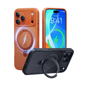 CASEKOO Ultra-Magnetic Stand for iPhone 17 Pro Case [Military Drop Protection] [Compatible with MagSafe] Shockproof Translucent Matte Slim Ring Holder Case for iPhone 17 pro 6.3", Orange