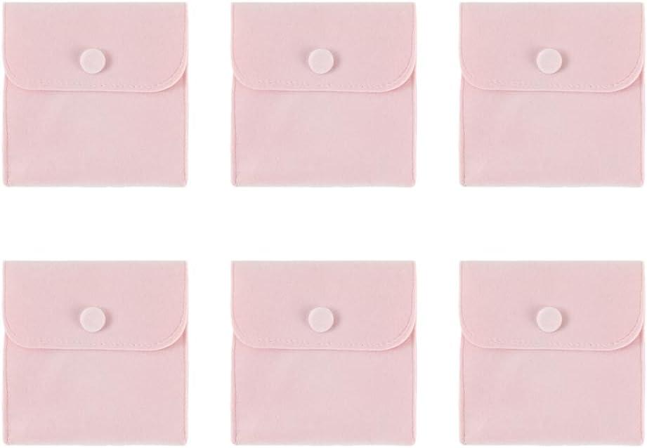 6PCS Pink Velvet Jewelry Pouch Snap Button Pouch Velvet Jewelry Snap Bags Jewelry Soft Bag Necklace Bracelet Pouch Purse Envelope Jewelry Bag