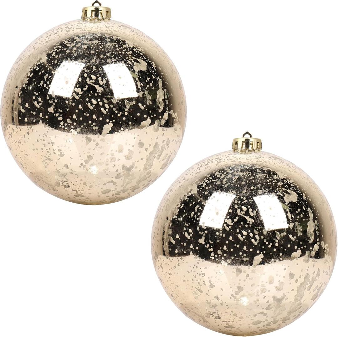 Extra Large Hanging Shatterproof Tree Ball Clear Christmas Ball Ornaments Decorative Mercury Ball with Tree Ornaments Hooks for Xmas Holiday Wedding Decoration (Champagne,6inch/2Pcs) (5.9)