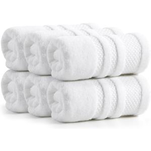 REDKISS Premium White Hand Towels for Bathroom, 13 x 30 inch, 100% Cotton Soft Hand Towel Set of 6, Lightweight and Highly Absorbent Towels for Bathroom, Gym, Spa, Shower, and Hotel