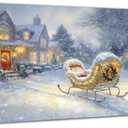TIMUBA Christmas Sleigh Scene Wall Art - Winter Landscape Holiday Pictures Wall Decor, Vintage Christmas Art Prints for Living Room, Framed Canvas Artwork Painting, 12×24 inches