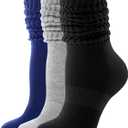 FITRELL Slouch Socks for Women, 3 Pairs Soft Cotton Knee High Scrunch Tube Boot Socks (9-11, Navy+light Grey+black)
