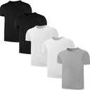5-Pack Kids/Boys/Youth Mesh Athletic Quick Dry Shirts Youth Activewear Moisture Wicking Short Sleeve T-ShirtsAge 4-5T(Black/White/Grey)