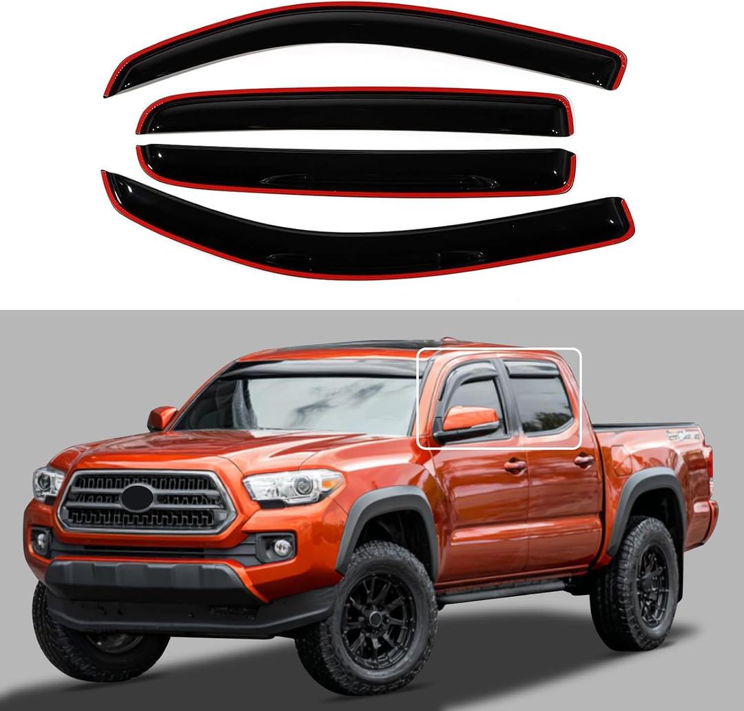 Rain Guards Side Window Visor Vent Outside Mount Fits for Toyota Tacoma Double Cab 2016 2017 2018 2019 2020 2021 2022 2023