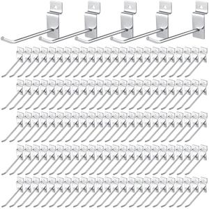 Moxweyeni 100 Pcs Heavy Duty Slatwall Panel Hooks Hanging Metal Slat Wall Hanging Hooks Silver Slat Wall Hanger Commercial Grade Slatwall Pegs Accessories for Shop Retail Display(4 Inch)