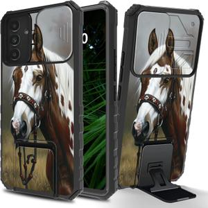 Horse for Samsung Galaxy S24 Plus/Galaxy S25 Plus 6.7" Phone Case with Sliding Camera Cover, Slim Kickstand Dual Layer Hard PC & Silicone Shockproof Protection Case