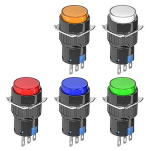 5-Pack 16mm Momentary Push Button Switch Round Cap LED Lamp Light 5A SPDT LA16Y-11 - Multicolor