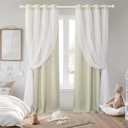 PONY DANCE Double-Layered Curtains - Blackout Curtains 63 Inch Length, Grommet Top Design White Sheer Panels for Bedroom/Living Room (W52xL63, Beige, One Pair, with Free Tie-Backs)