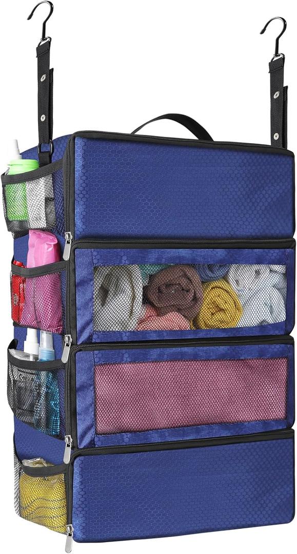 esouler Suitcase Organizer, Travel Luggage Organizer hanging packing cubes for travelportable hanging travel shelves Collapsible closet organizer for Carry-on (Navy blue, Medium)