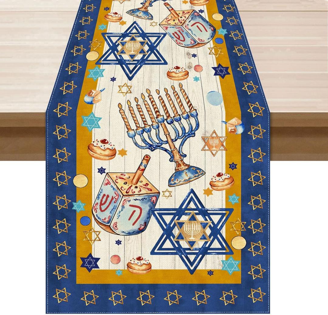 3 x XCHI Hanukkah Six-Pointed Star Chanukah Menorah Dreidel Table Runner Table Decoration for Party Home Kitchen Dining Holiday Decor 13x72 Inch