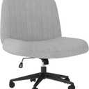 Shintenchi Criss Cross Chair, Cross Legged Office Seat with Wheels Armless Swivel Vanity Chair, Height Adjustable Wide Computer Task Seating for Home Office, Grey