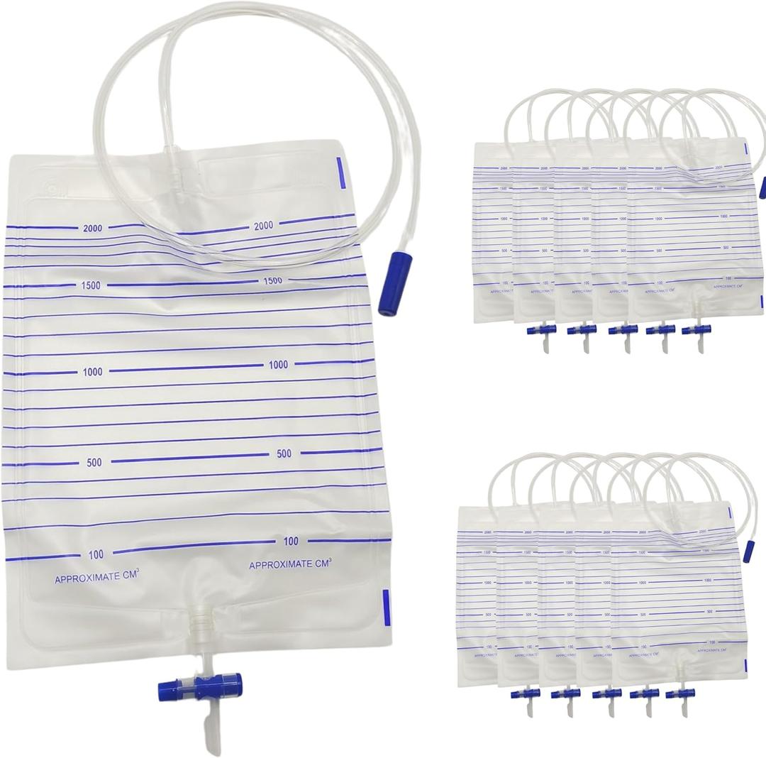 [10 Pack] Urinary Drainage Bag, Foley Catheter Bag with Anti-Reflux Valve, 2000mL Urine Bags with Easy Drain Switch, Drain Bags for Home and Hospitals Health Aids