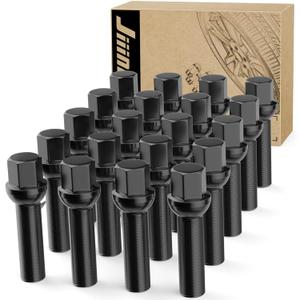 JiiinMiiin 14x1.5 Black Wheel Lug Bolts, Wheel Hub Bolt M14x1.50 Thread for WheelSpacers, 17mm Hex, 45mm Thread Length, Ball Seat. [20 Pack]