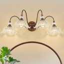 Antique Red Bronze Finish Bathroom Vanity Light, 4-Light Vintage Vanity Light with Floral Clear Glass Shades, Retro Wall Mount Lighting for Bathroom, Dressing Table