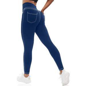 VOOVEEYA Curvy Womens Leggings, High Waisted Yoga Pants with Back Pockets, Tummy Control - Buttery Soft - Stretchy, X-Small, Navy Blue