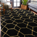ONASAR Black and Gold Area Rug 4x6 for Bedroom Living Room, Shaggy Geometric Rugs Floor Mat for Home Decor Aesthetic, Soft Plush Fluffy Carpet for Kids Teen Playroom Dorm Classroom Office
