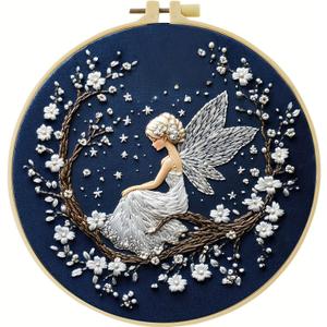 JOZYSH Charming Flower Fairy Patterns Water Soluble Embroidery Kits Patterns for Beginners,DIY Needlepoint Everything is Fine,by Step Instructions and Video Tutorial, Embroidery for Home Ofiice Decor