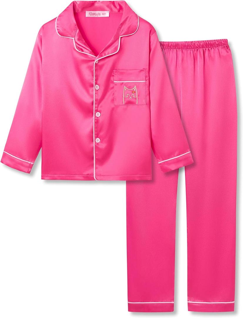 Topgal Satin Pajamas for Girls – Coat Style Unicorn Long Sleeve Silky Button Down PJ Set Size 10