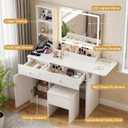 FUXA Vanity Desk with LED Lights Mirror and Charging Station, Makeup Vanity Table with Storage Drawers, Cabinet and Chair, Dressing Table Set for Bedroom, White