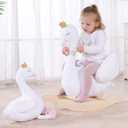Labebe Kids Rocking Horse White Swan with Little Plush Doll Toys, Stuffed Animal Wooden Rocker for Children 6 Months Boys and Girls/Nursery Christmas, Birthday Gift (Rocking Swan with Doll)