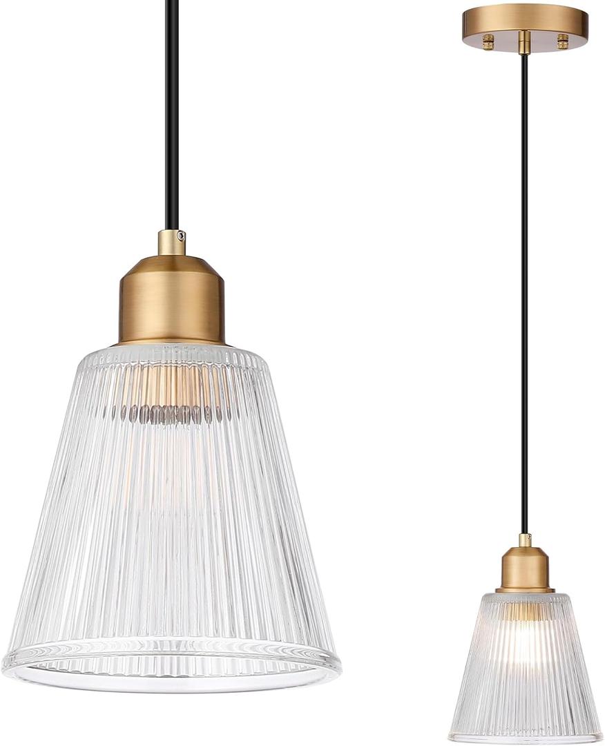 Pendant Light Kitchen Island, Modern Pendant Light Fixture with 5.8mm Thick Glass Shade, Adjustable Gold Hanging Light Fixture for Kitchen Sink, Dining Room, Entryway, 1 Pack