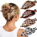 4 PCS Large Flat Hair Clips for Women Girls, French Concord Lay Down Flat Claw Clips for Thick Thin Hair, Comfortable Curved Clip, Stylish Tortoiseshell Strong Hold Hair Accessories, Leopard