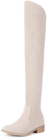 Shoe'N Tale Women's Over The Knee Boots Thigh High Low Block Heel Pointed Toe Long Stretch Boots, Size 39