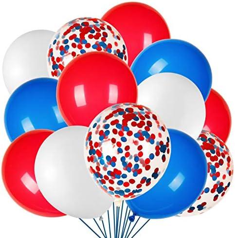 JOYYPOP 80Pcs Red White and Blue Latex Balloons with Confetti Balloons for 4th of July Decorations Independence Day Patriotic Anniversary Multicolor
