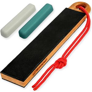 BeaverCraft Leather Strop for Knife Sharpening LS9P02 - Stropping Kit with Polishing Compound - Leather Knife Sharpener - Honing Strop Block 2-sided