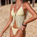 SOLY HUX Women's Lace Tankini Swimsuits Frill Tie Side Two Piece Bathing Suit Beachwear (Yellow, M)