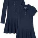 The Children's Place Girls' Short Long Sleeve Pique Polo Dress (Large, Tidal 2-pack)