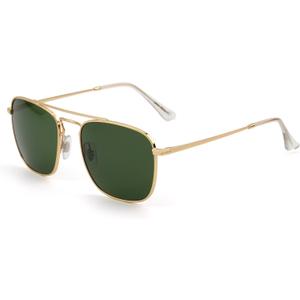 JIM HALO Retro Square Aviator Sunglasses Premium Glass Lens Flat Metal Eyewear Men Women (Gold Frame / Green Lens)