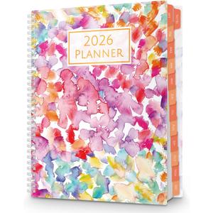 CRANBURY Large Planner 2026, 8.5x11 Weekly Monthly Calendar Agenda, from Jan to Dec Daily Organizer, Watercolor Theme, Spiral Bound Planner with Tabs