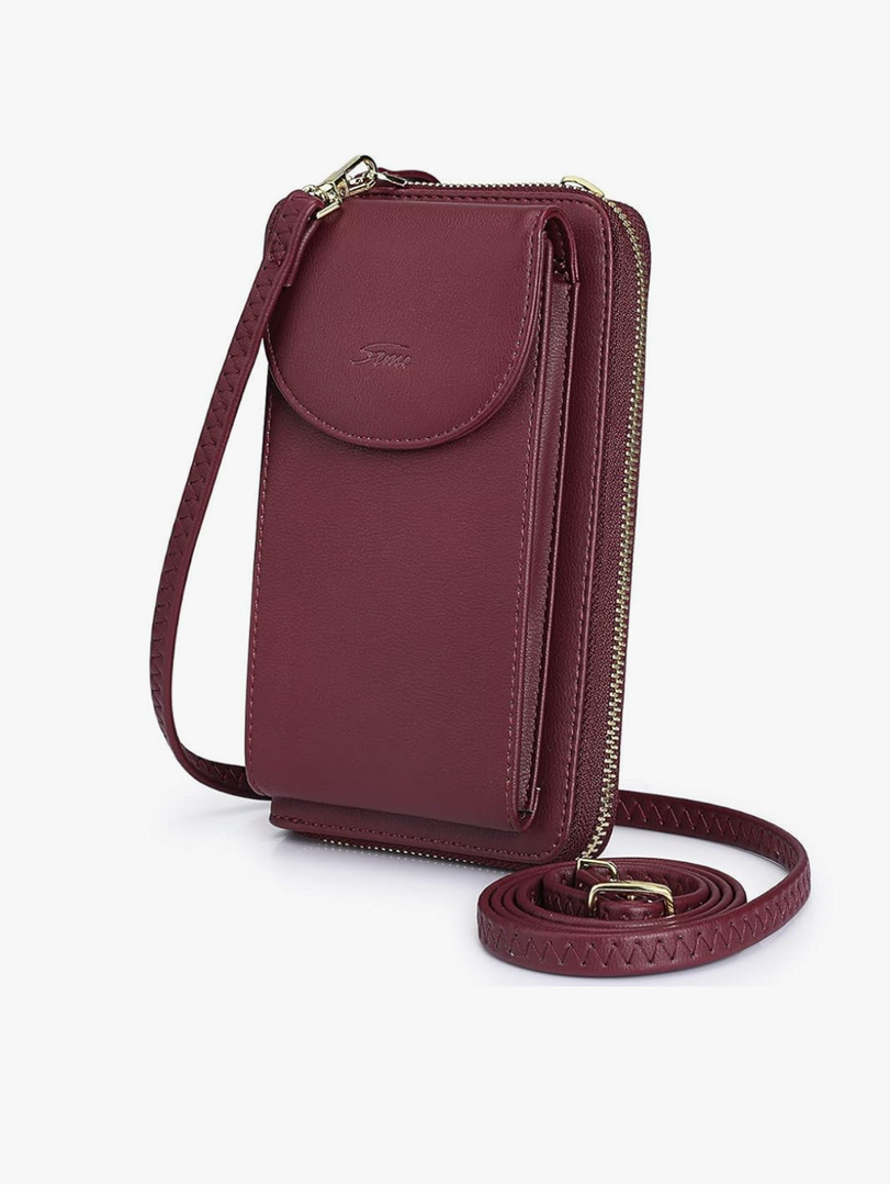 S-ZONE Small Crossbody Bags for Women Cell Phone Purse RFID Blocking Wallet Purses with Credit Card Slots, Dark  Red