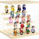 Nynelly Acrylic Display Case for Collectibles, 5 Tier Clear Display Box Stand with Door, Assemble Countertop Showcase Dustproof Storage Box for Minifigures, Funko Pop, Hot Wheels,Miniature (5 Tier-Solid Wood Step, Walnut)