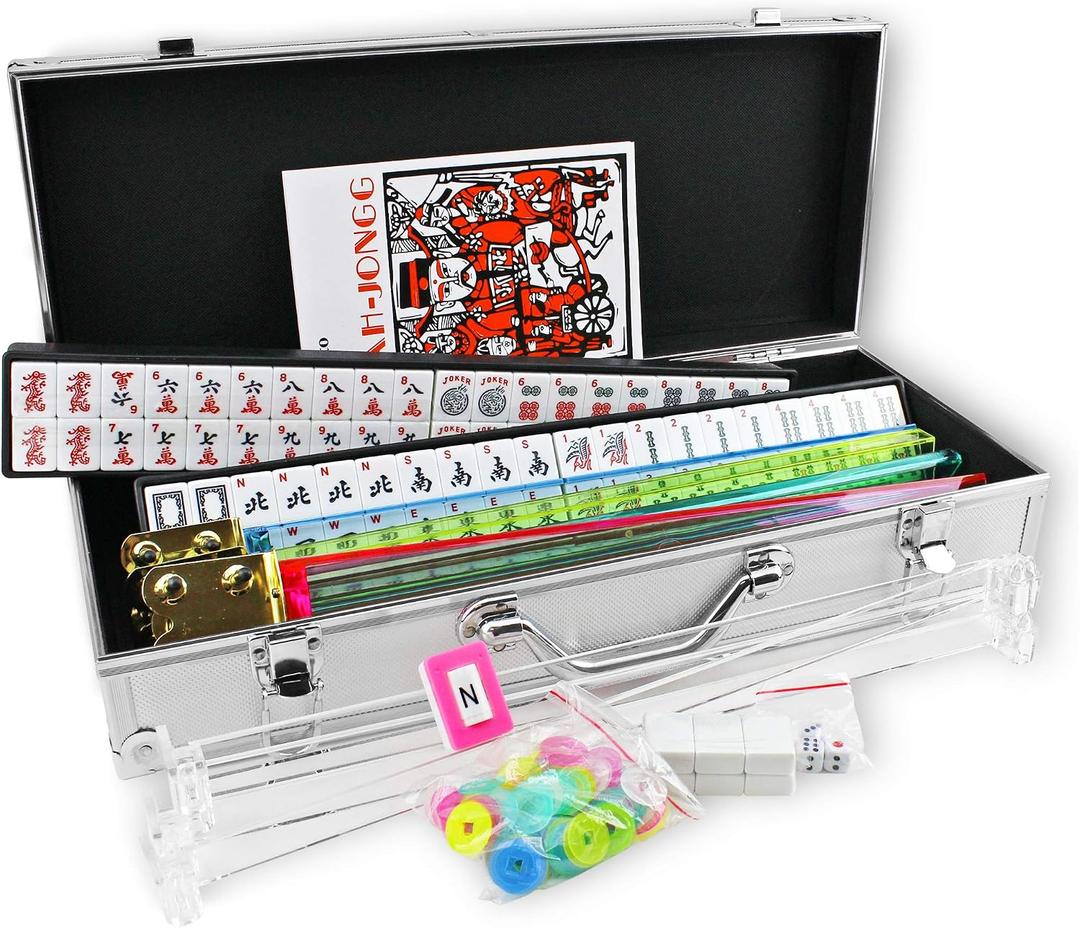 4 Pushers Complete American Mahjong Set in Aluminum Case, 166 Tiles(mah Jong Mah Jongg Mahjongg), 10.5 inches x 20.5 inches x 5 inches