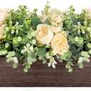 Dahey Centerpiece Table Decorations for Dining Room Farmhouse Living Room Table Centerpieces Decor Wood Tray with 3 Artificial Flowers and 2 Eucalyptus for Kitchen Table, 14.1" x 4.7" x 3.1" (Champagne)