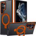 for Samsung Galaxy S22 Ultra Case, Magnetic Adjustable Ring Stand [Fit for Magsafe], [Military-Grade Shockproof Protection] Phone Case for S22 Ultra Case with Kickstand&Ring Holder (Orange)