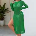 Pink Queen Swimsuit Coverup for Women 2025 Crochet Long Sleeve Hollow Out Mesh Knit Beach Cover Up (Beige, L)