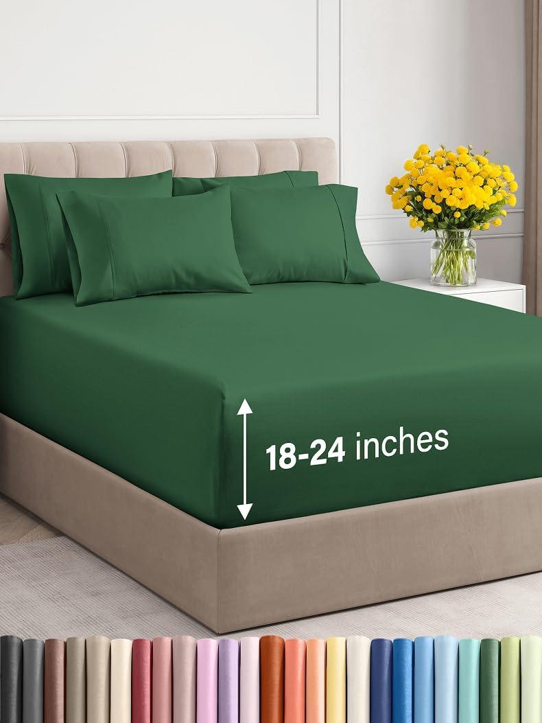 Extra Deep King Sheet Set - 6 Piece Breathable and Cooling Sheets - Hotel Luxury Bed Sheets Set - Easy Fit - Soft, Wrinkle Free and Comfy Sheets Set - Emerald Green Sheet Set with Extra Deep Pockets