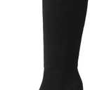 Meolee Knee High Boots for Women Chunky High Heel Long Boots Pointed Toe Leather Boots with Side Zipper (Black)