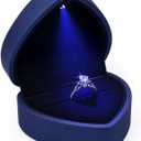 Luxury LED Lighted Ring Box - Heart Shaped Elegant Blue Ring Case for Wedding Rings, Perfect for Engagement, Proposal, Anniversary, Ceremony, and Gift Giving