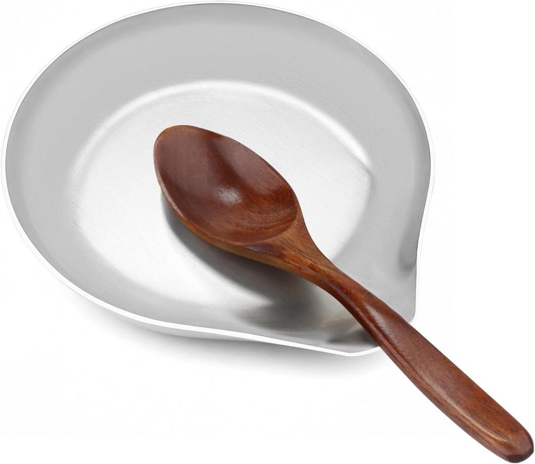 Stainless Steel Spoon Rest, Spatula Ladle Holder, Stainless Steel Utensil Spoon Rest Holder, Brushed Finish, Dishwasher Safe 5.9 x 5.1 Inch (Round Silver 1PC)