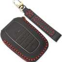 INTGET for 2022-2024 2025 Toyota Tundra Key Fob Cover, for 2023 2024 2025 Sequoia Key Fob Case, for Camry 2025 Leather Key Cover, for 2024 Grand Highlander, for 2024 Tacoma (Black Leather Red Thread)